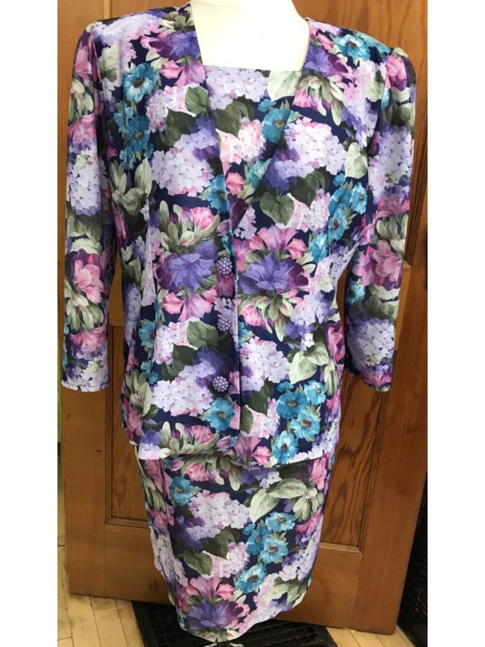 VTG 80s IMAGE Floral Dress Blazer Set 20.5 1X 2X Made In Canada Shoulder Pads